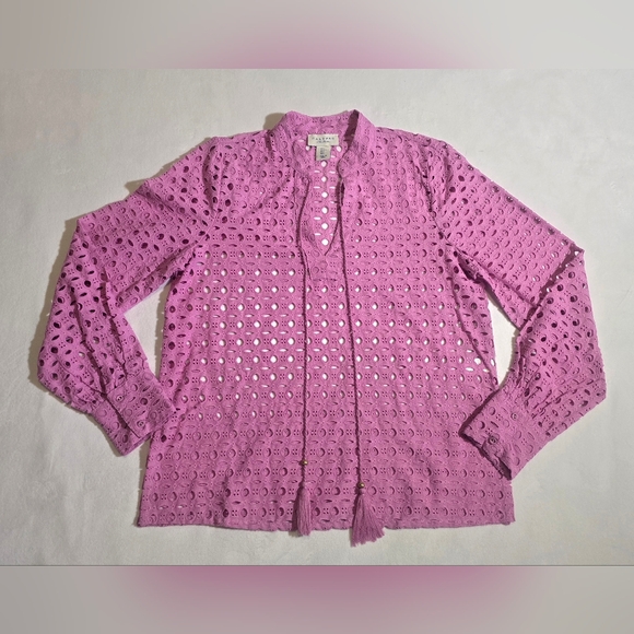 Calypso St. Barth Tops - Calypso St. Barth Pink Eyelet Cotton Tassel Blouse Size Small